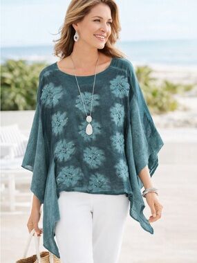 M Made in Italy Mohair Silk Blend Floral Embellished Top | Boho Luxe|